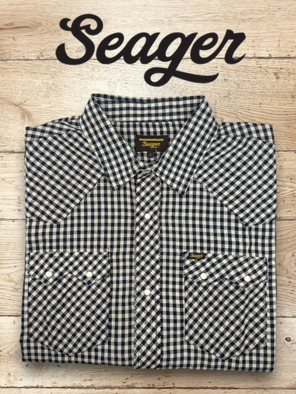 Seager Saw Tooth Pearl Snap Shirt Men’s Large Black White Gingham NWOT Western